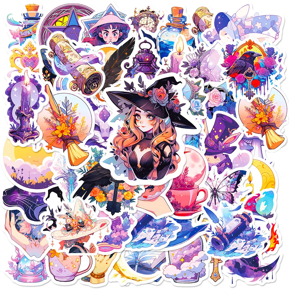 

10/50Pcs Cartoon Magic Witch Aesthetic Varied Stickers Pack for Kids Travel Luggage Laptop Phone Wall Decoration Graffiti Decals