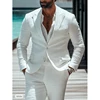 White Linen Suits For Men 2 Pieces Beach Wedding Party Tuxedos Casual Linen Male Jacket Blazer Pants Costume Homme Mariage 2