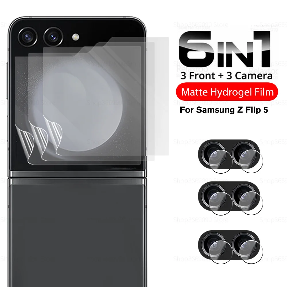 

6In1 Camera Glass Frosted Hydrogel Films For Samsung Galaxy Z Flip5 Back Matte Screen Protector For Samsung ZFlip5 Flip zFlip 5