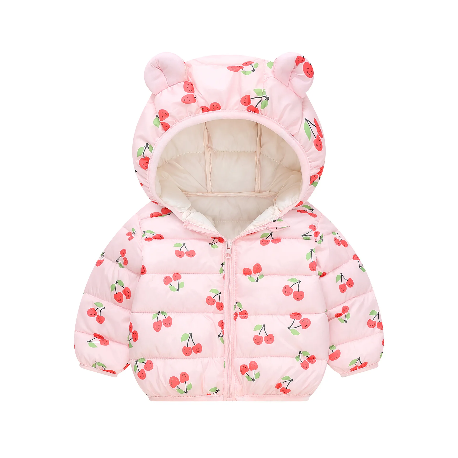 1-6Y Baby Cartoon Bear Ear Hooded Puffer Jackets Infant Warm Printed Winter Coats