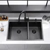 33x22 Black Drop In Double Bowl 60/40 Kitchen Sink, 33 Inch 16Gauge Black Drop In 60/40 Double Bowl Kitchen Sinks 2