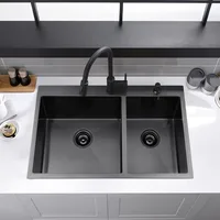 33x22 Black Drop In Double Bowl 60/40 Kitchen Sink, 33 Inch 16Gauge Black Drop In 60/40 Double Bowl Kitchen Sinks 2