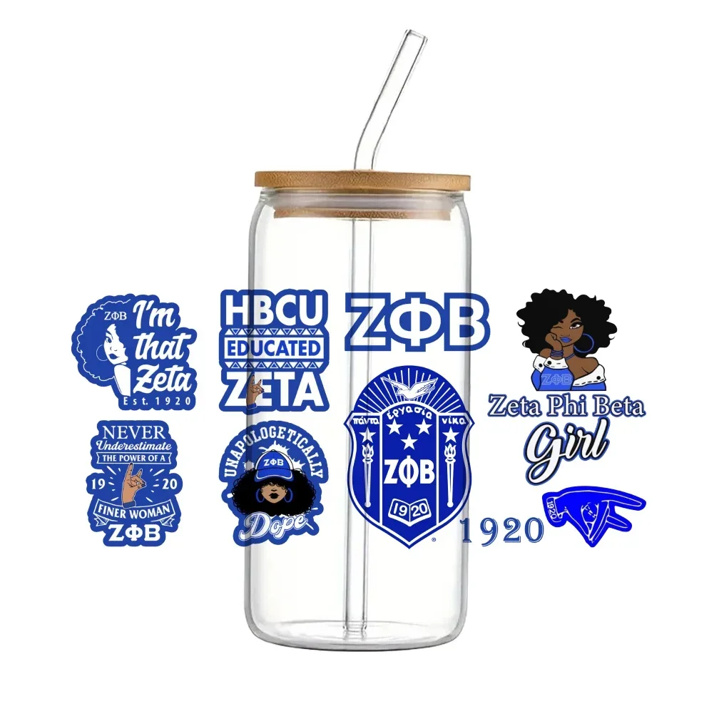 Zeta Phi Beta Sorority ZFB Prinred UV DTF Printed Wrap Sticker for Cup Glass Can Waterproof 16oz 11x24cm,craft vinyl sticker