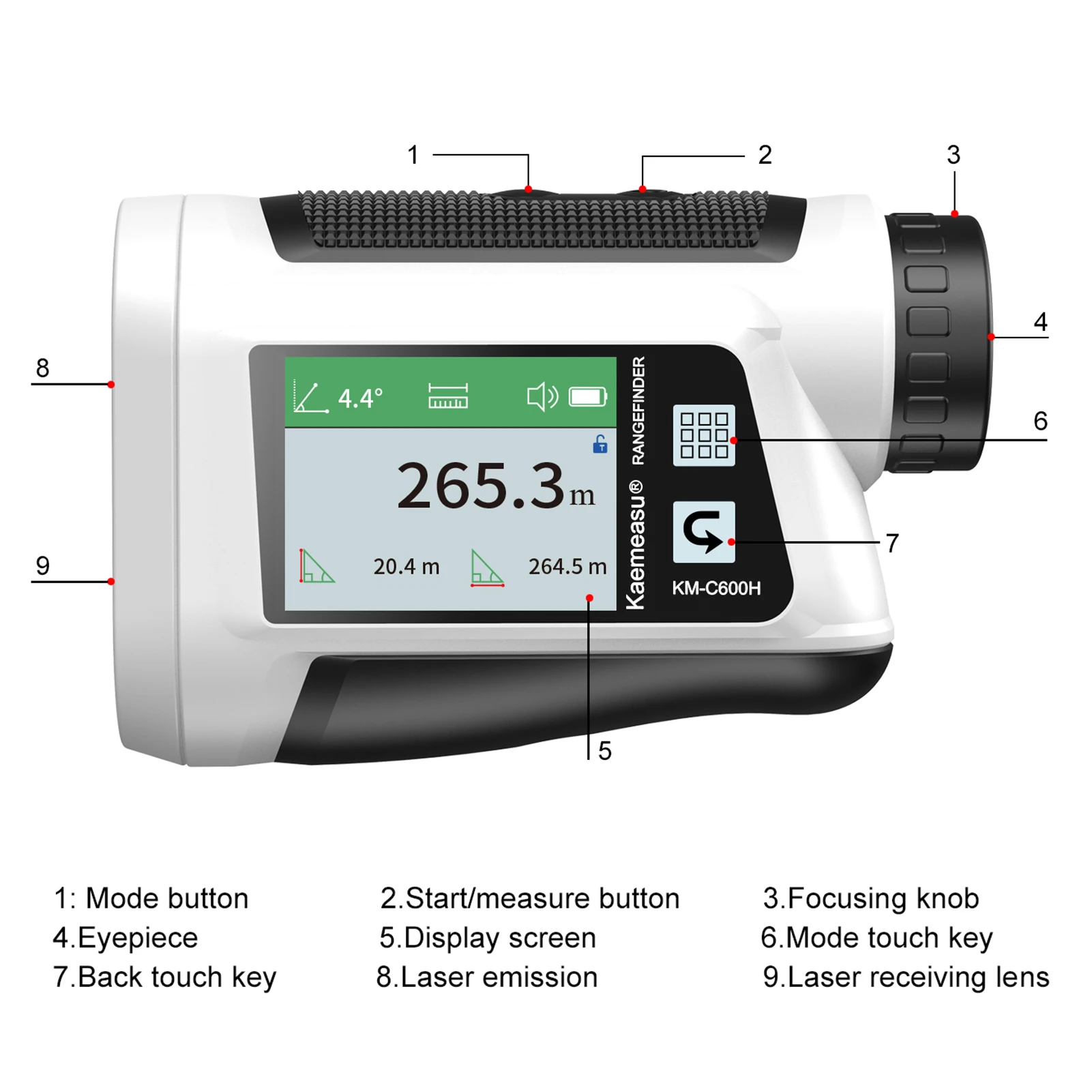 Golf Rangefinder with LCD Touch Screen 6X Magnification 600/800M USB Rechargeable Range Finder Distance Meter with Speaker Slope