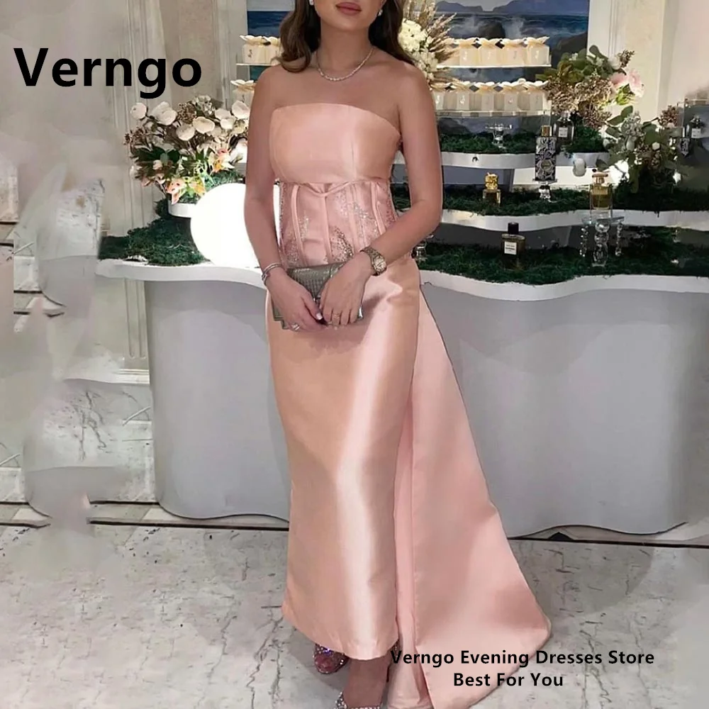 

Verngo Blush Pink Sequined Evening Dresses Strapless Bone Formal Dresses Dubai Wedding Party Dress For Women 2024
