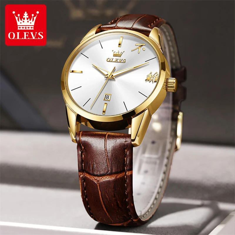 OLEVS Fashion Quartz Watch for Men Leather Waterproof Business Mens Watches Top Brand Luxury Wristwatches Relogio Masculino