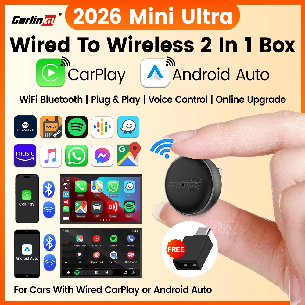 Mini Ultra 3 CarlinKit 5.0 Wireless Adapter Wireless CarPlay Android Auto For OEM Car Plug & Play WiFi Bluetooth Auto Connection