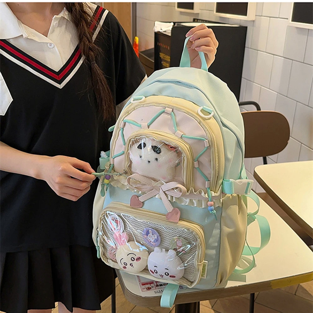 New Y2k Sweet Shoulder Bag Lolita Girl Transparent Tote Bag Women Large Capacity Lace Bow Crossbody Bag Cute DIY Display Handbag