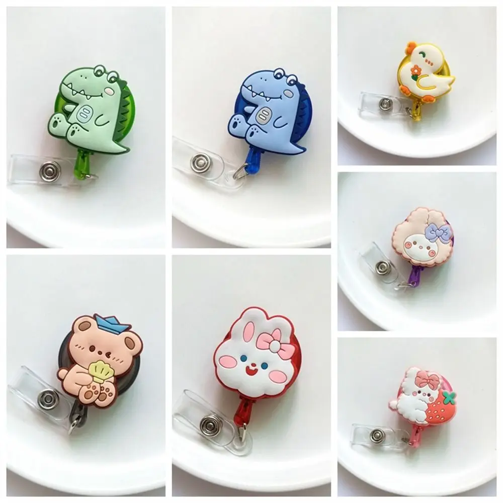 Dinosaur Nurse Badge Reel Cartoon Animals Bear Rabbit Easy Pull Buckle Name Tag ID Card Retractable Badge Holder cartoon animal dog dinosaur silicone retractable badge reel doctor nurse chest card exhibition holder clip badge holder