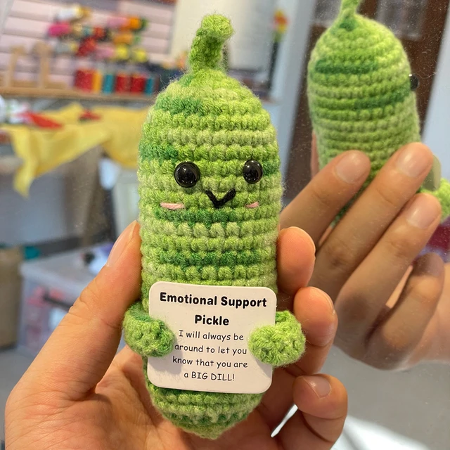 Handmade Emotional Support Pickle Crochet Smiley Sour Cucumber Knitted  Pickle with Positive Card Cheer up Gift Crochet Decor - AliExpress