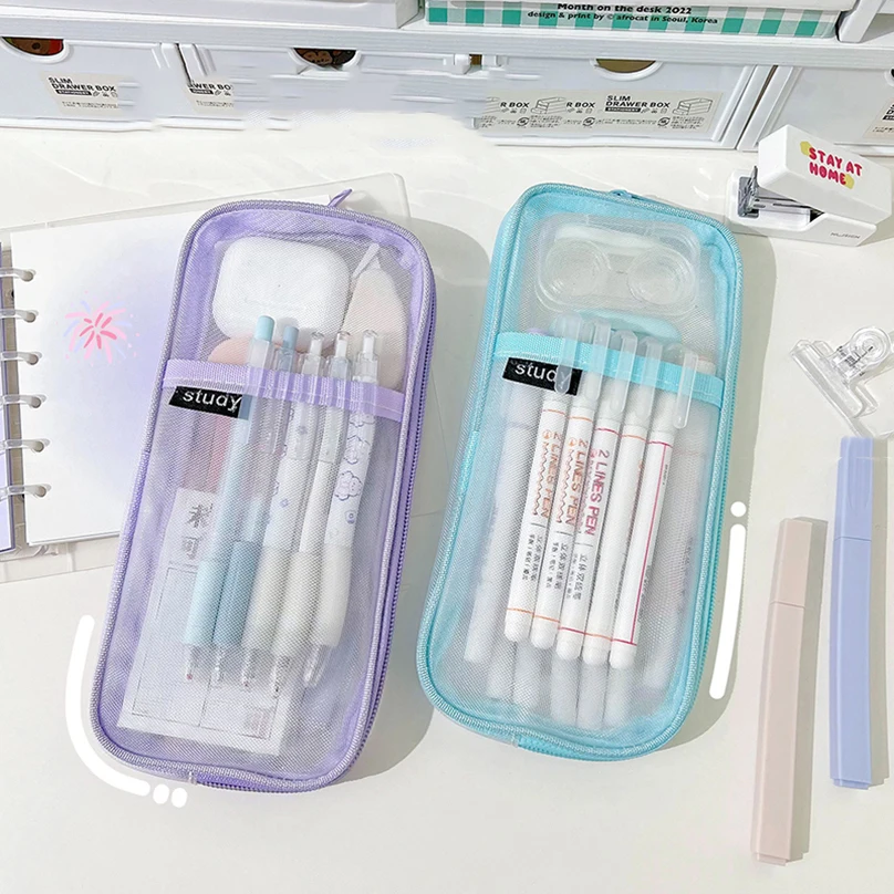 

Transparent Pencil Case Mesh Pencilcase Trousse School Supplies Exam Pen Case Astuccio Kawaii Stationery School Pencil Cases