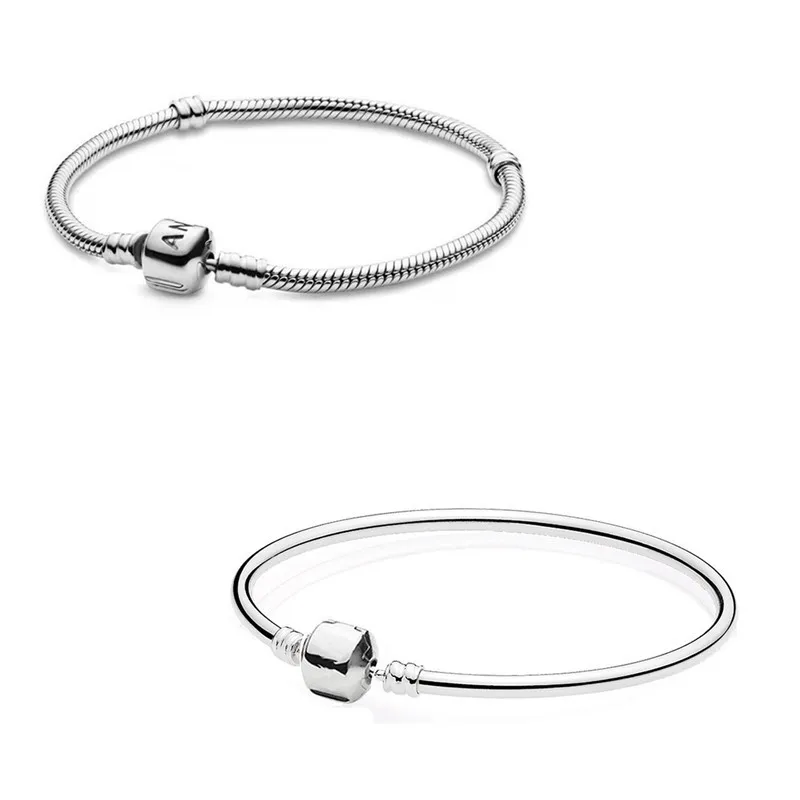 

Original Moments Snake Chain Lobster Clasp Basic Bracelet Bangle Fit Women 925 Sterling Silver Bead Charm Fashion Jewelry