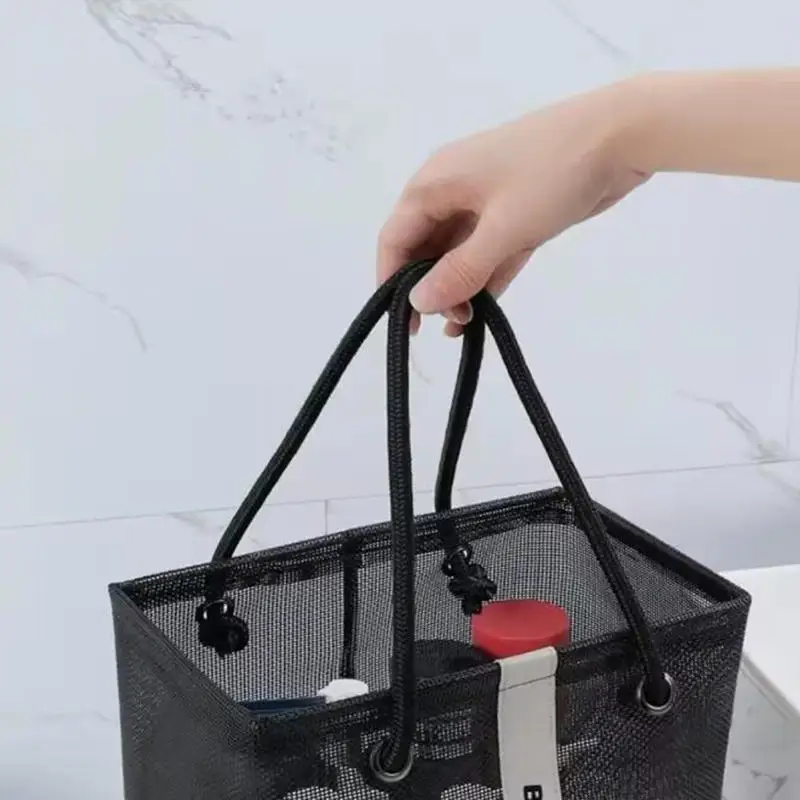 Tragbare Mesh Kulturbeutel Griff Schnell Trocknend Große Kapazität Badezimmer Dusche Reise Make-Up Tote Handtasche Organizer Korb – Detail 10