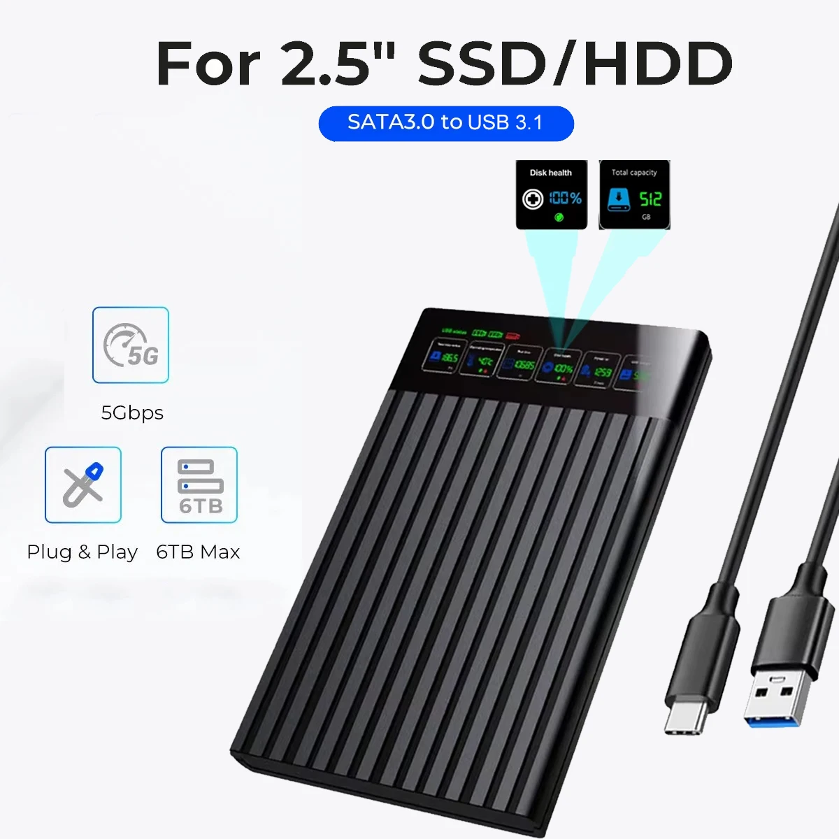 HDD SSD Case 2.5 Inch SATA to USB3.1 HDD Enclosure 6Gbps Max External SATA Enclosure Hard Drive Box Adapter for PC external hard drive case ssd enclosure hard drive adapter external hard drive box hard disk case hard drive enclosure hdd case enclosure