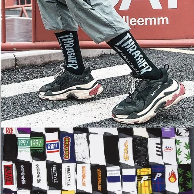 Calcetines largos Harajuku para hombre, ropa interior deportiva de estilo  callejero, Hip Hop, Unisex, Invierno