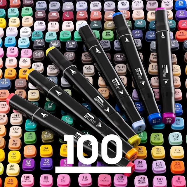 100 Colors Double-Ended Art Markers – 1mm Precise Lines + 6mm Wide Coloring – Quick-Dry Oil-Based Ink – Ideal for DIY Crafts, Clothing, Mugs, Glass – Artist Gift Set 1