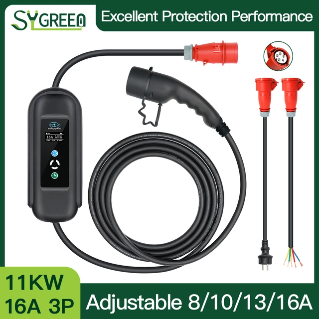 11kw Ev Charger Type2 3 Phase 16a Iec 62196 Cee Red Plug Portable Electric  Vehicle Fast Charging Evse Tesla Vehicles Three Phase - Chargers & Service  Equipment - AliExpress