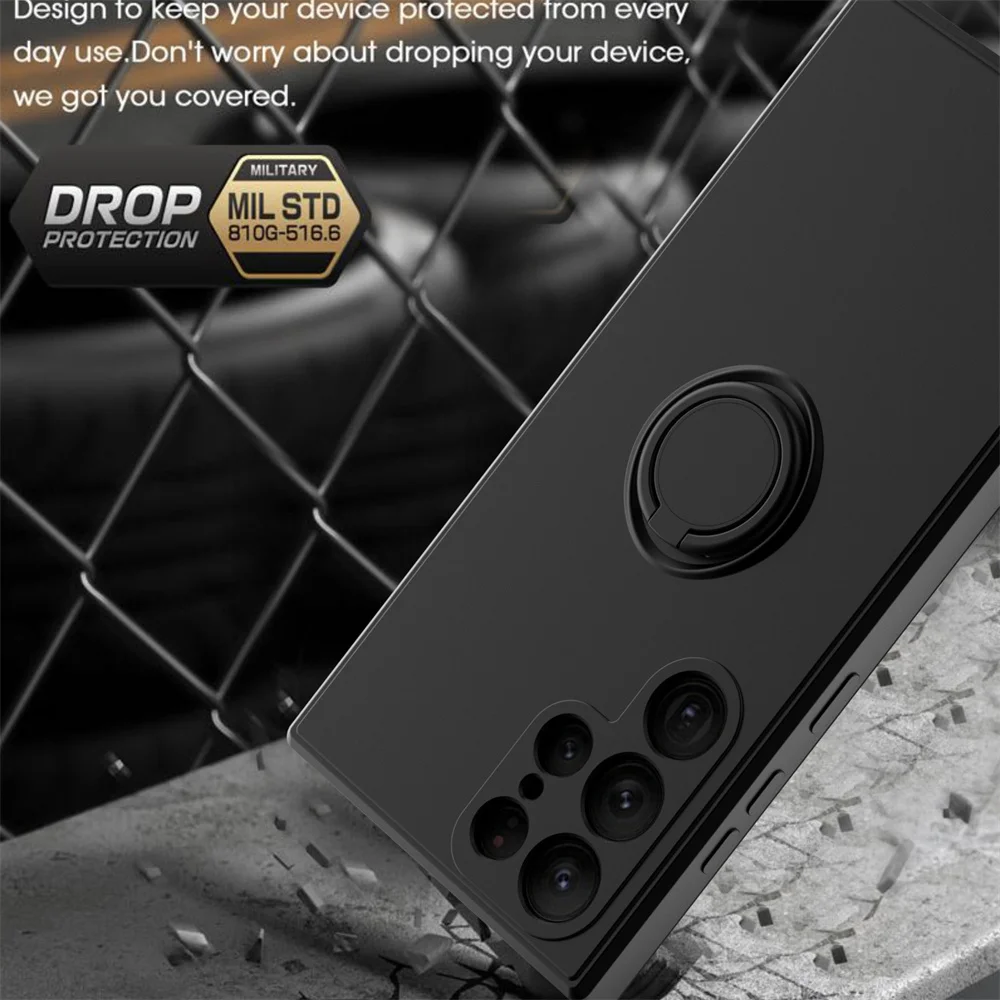 Premium Liquid Silicone Phone Case with Magnetic Ring Holder Strap