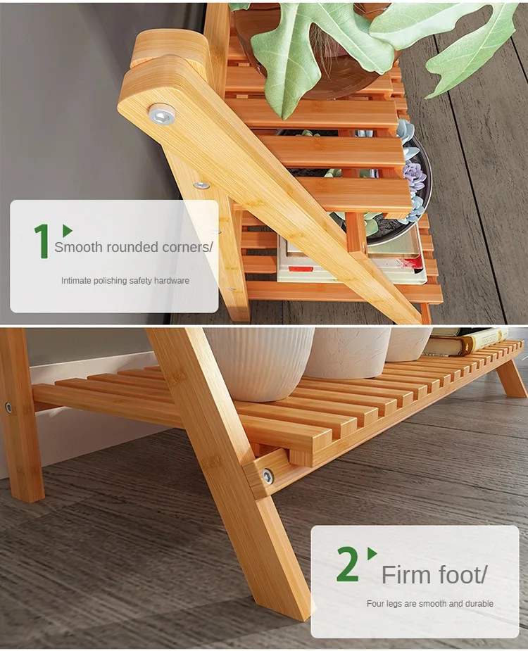 Nanzhu Folding Floor To Ceiling plant stand Solid Wood Balcony Living Room Succulent Flower Pot Rack Indoor Multi-layer Shelf