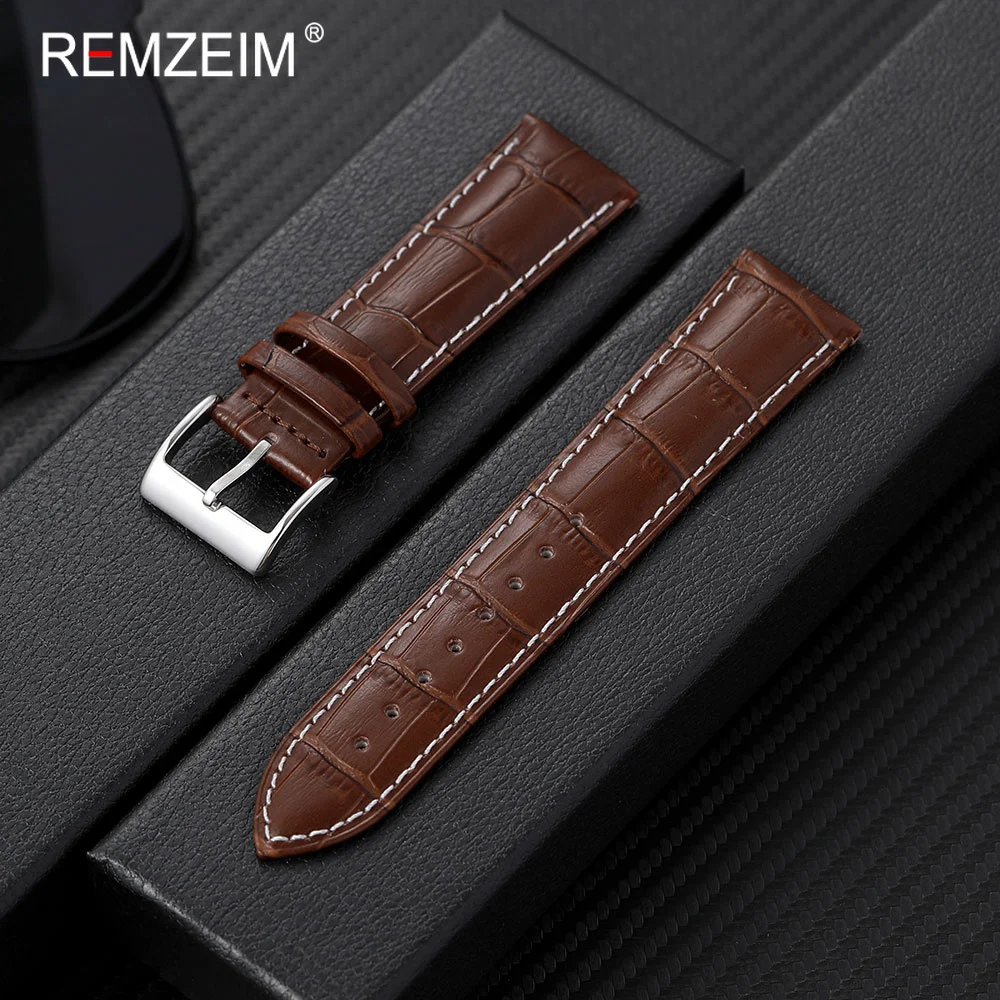 Men's Fashionable Embossed Leather Watch Strap - Comfortable Business Style Replacement Band