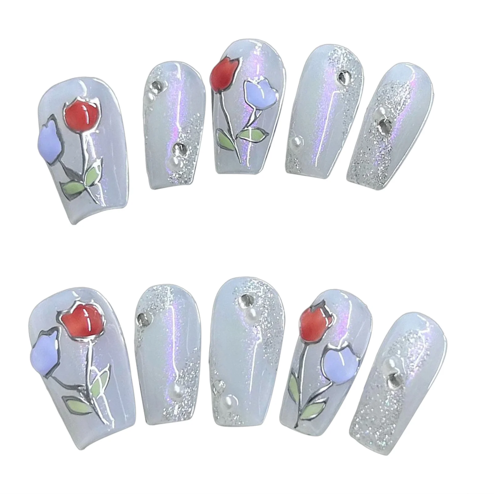

Short Square Press on Nails Full Cover Elegant Artificial Coffin Nails Tips Perfect Gift for Mother Girlfriend
