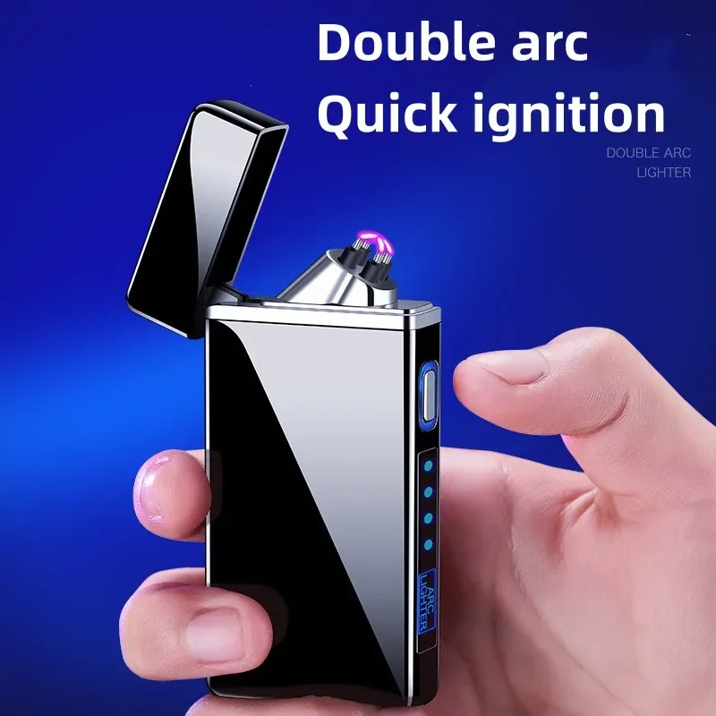 

Electric Windproof Metal Lighter Double Arc Flameless Plasma Rechargeable USB Lighter LED Power Display Easy to Put Into Pocket