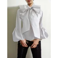 Modigirl – chemise à col haut avec nœud papillon pour femmes, manches lanternes, chemisier vert uni, mode urbaine, haut de banlieue, nouvelle collection 2024 3