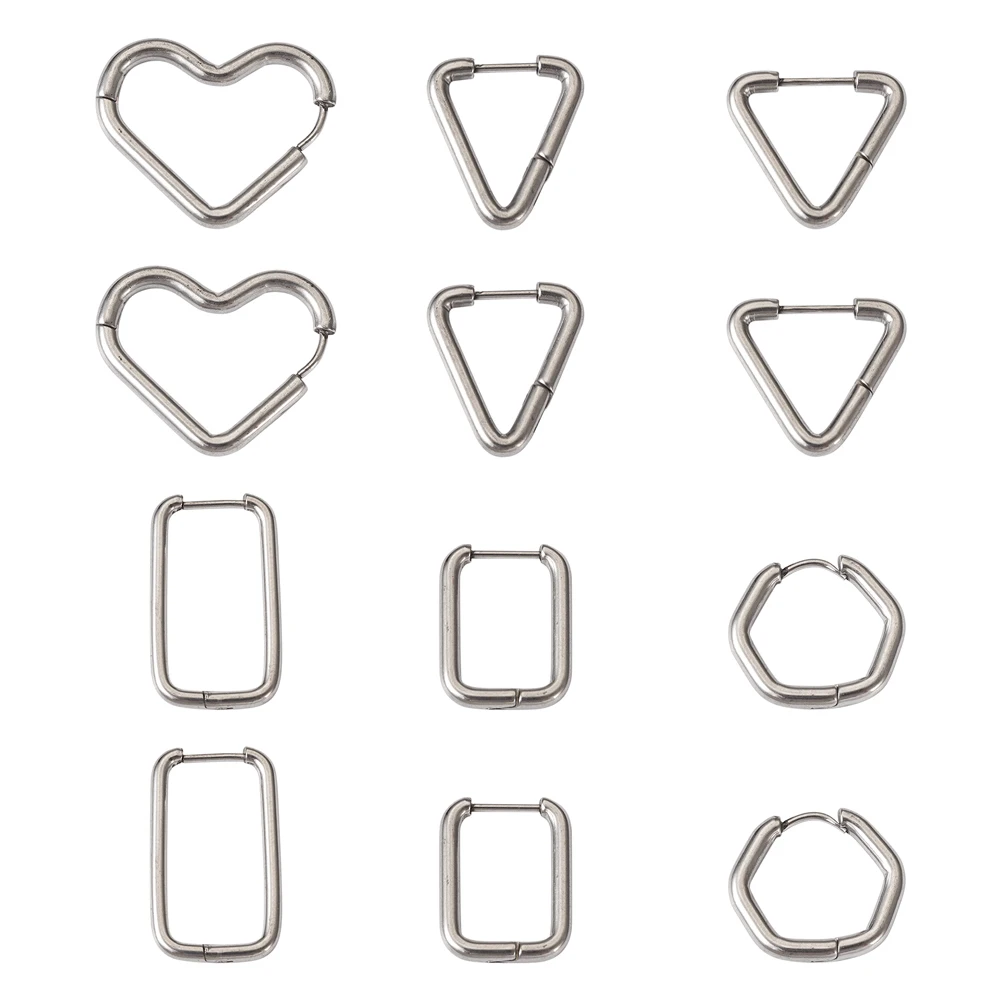 

12Pcs Stainless Steel Heart Geometric Hoop Earrings Silver Color Elegant Piercing Earring For Women Jewelry Gift Supplies