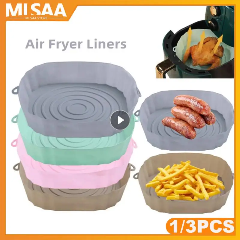 Air Fryer Silicone Basket Oven Baking Tray Pizza Fried Molds For Air Fryer Reusable Bakeware Kitchenware Liner Baking Supplies