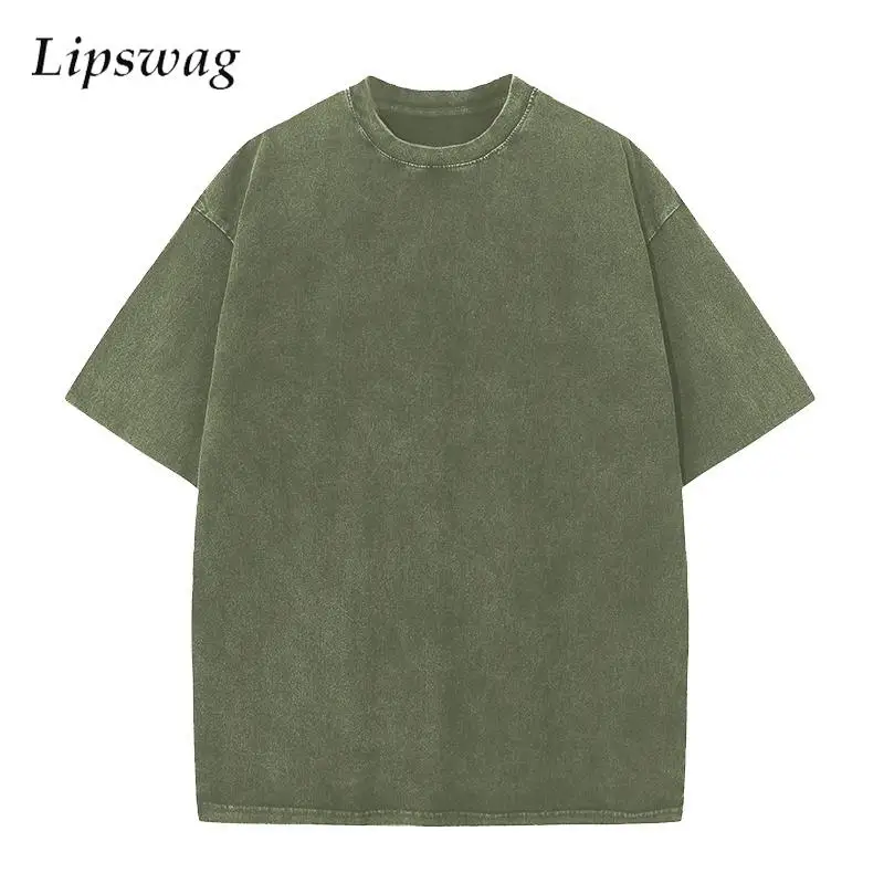 

Solid Cotton T Shirts Men Oversize Pure Color Crew Neck Short Sleeve Washed T-shirt 2024 Spring Summer Casual Loose Pullovers