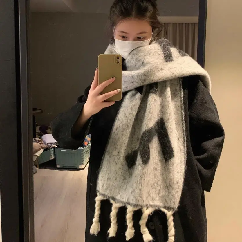 

Зимние шарфы для женщин, роскошный толстый теплый классический пушистый шарф из пашмины с бахромой, длинная мягкая шаль с бахромой