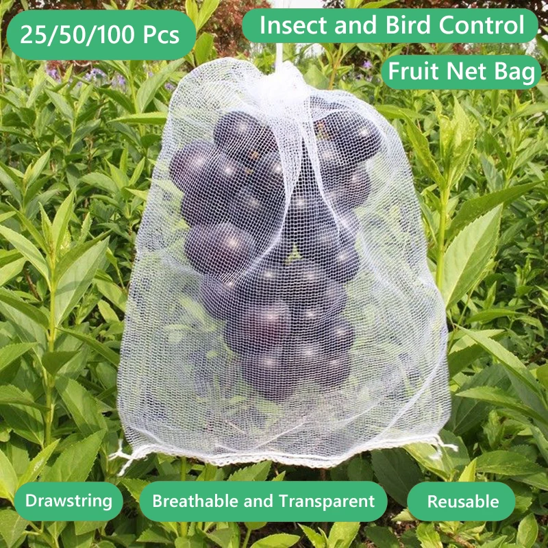 

25/50/100 Pcs Fruit Protect Net Bag Garden Plant Anti Insect Fly Bird Squirrel Agricultural Orchard Pest Control Drawstring