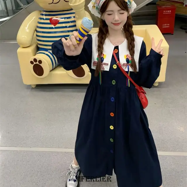 플러스 사이즈 빅 칼라 긴 소매 캐주얼 긴 원피스, 빅 사이즈 여성 의류, 할인 가격