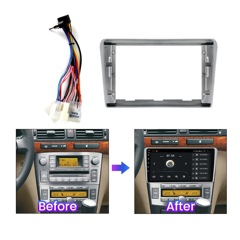 9'' 2 DIN Car Radio Fascia Frame For TOYOTA Avensis T25 2 II 2002 2003 2004 2005 2006 2007 2008 GPS Multimedia 16Pin Power Cable
