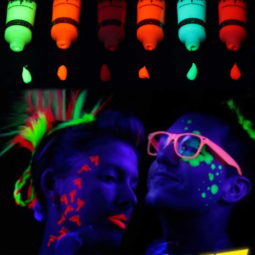 UV Neon Oil Face and Body Art Paint, 8 Tubes Glow in the Dark Body Paints Makeup, Neon Fluorescent Glow in Dark Party Cosmetics 6