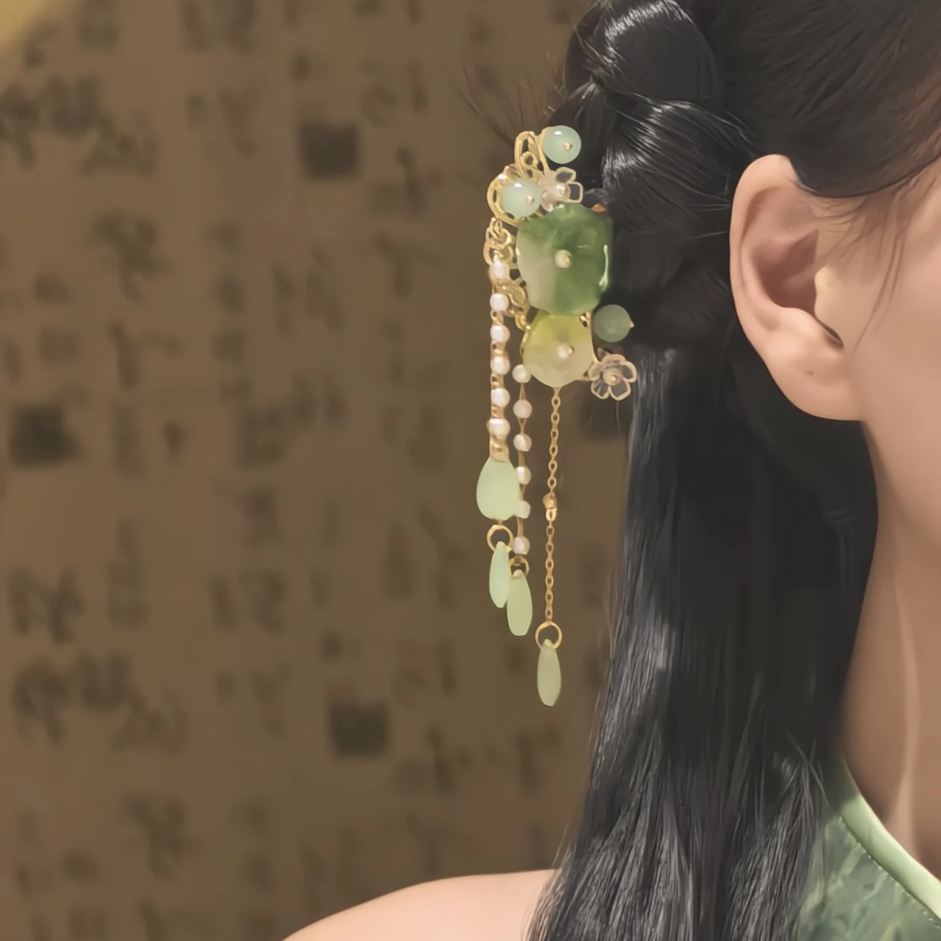 비가 오는 연꽃 고대 중국 스타일 꽃 태슬 머리 빗 여성용 머리핀 한푸 헤어 액세서리 빗 머리핀