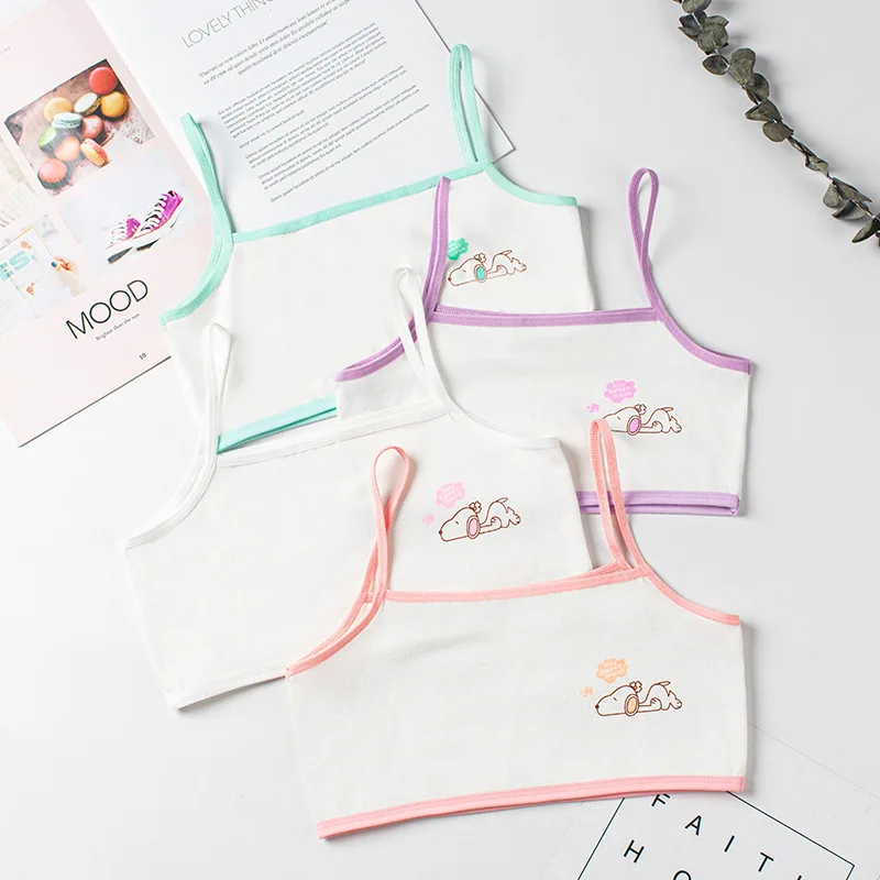 Training Bra Cartoon Pure Cotton Primary School Girl Bra Base Coat Anti-bump Tube Top Solid Color Sling Vest 7-14 Years Old Training Bra training bra