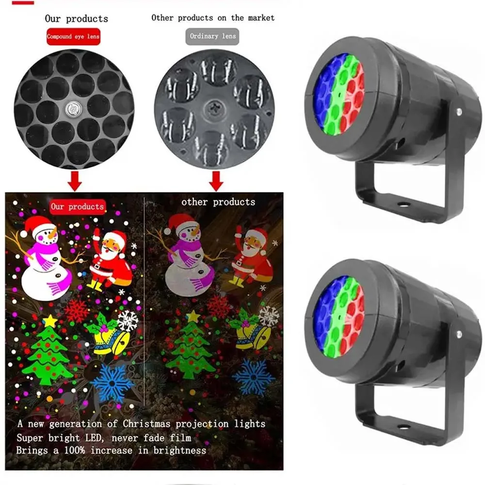 Christmas Projector Light 16 Patterns Rotating LED Projection Lamp Santa Snowflake Pattern Holiday Projector for Xmas Home Party