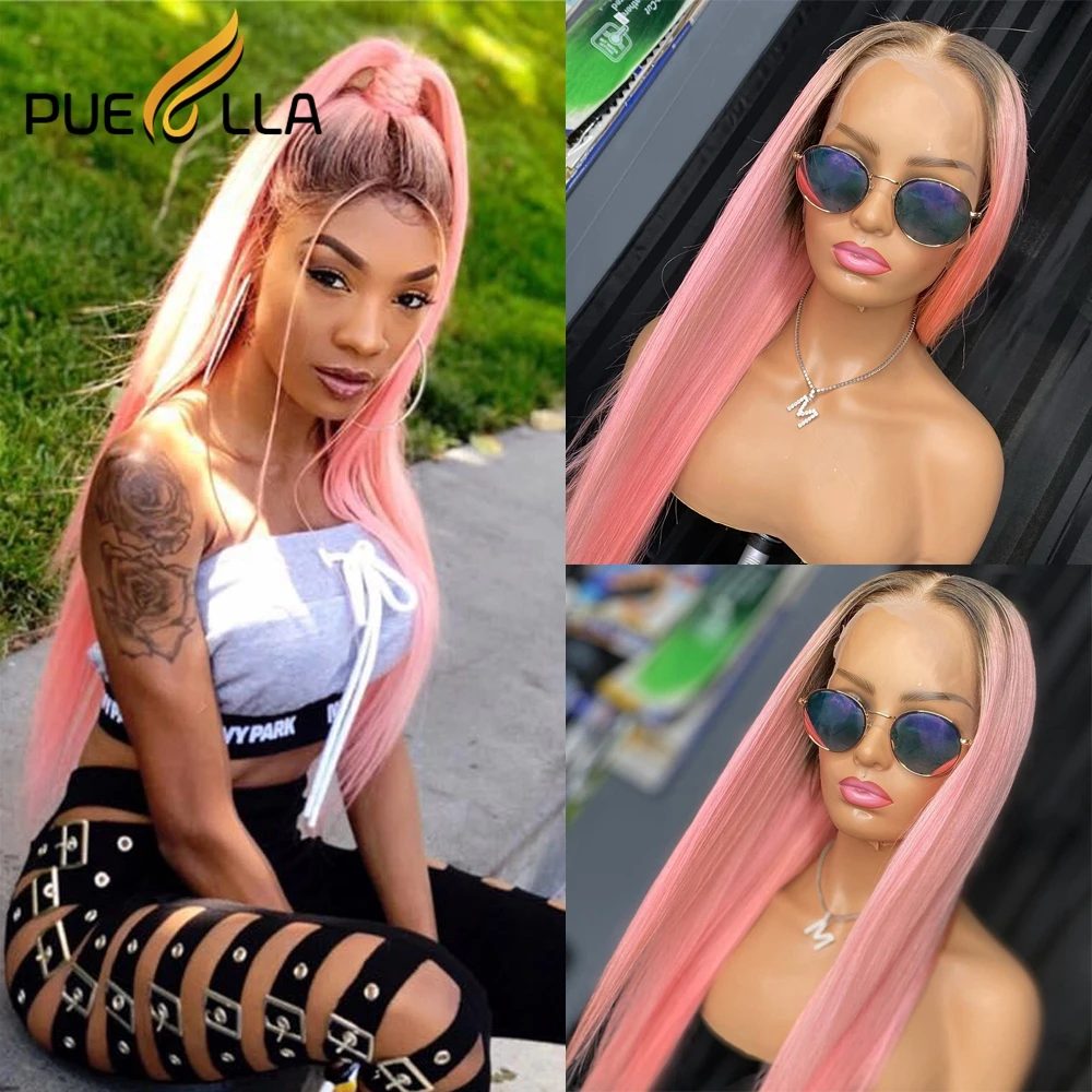 

Straight Ombre Pink Colored Human 13X6 Lace Front Wig Transparent 30Inches Lace Wig Virgin Brazilian Hair Frontal Wigs For Women