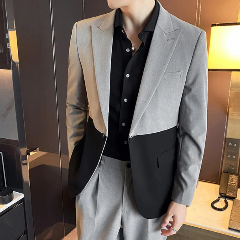 

Contrast Stitching 2 Pieces Suits Business Formal Casual Suits Office Work Party Prom Wedding Groom Dress Suits Costume Homme