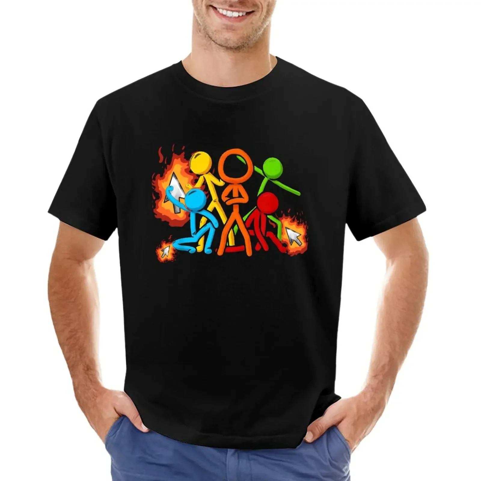 Alan Becker Five Stick Figure Con Fire Mouse Piccone T-Shirt Animal Prinfor Boys Blanks Plain Black T-Shirt Uomo