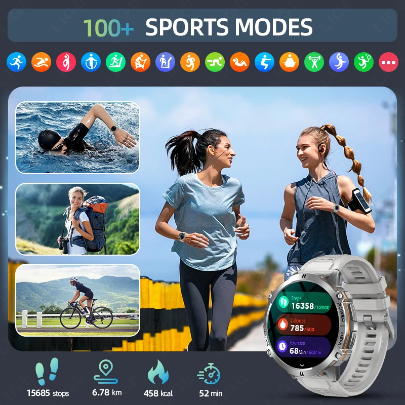 LIGE New 900mAh Large Battery Smart Watch Men Outdoor Sports 1ATM Fitness Tracker Voice Call AMOLED Smartwatch Compass Bracelet