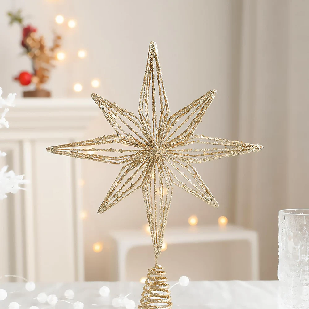 Christmas Tree Decoration Christmas Star Decoration 30cm Christmas Tree Toppers Star With LED String Lights Ornaments For Christmas Home Party Decoration Festival Party New Year