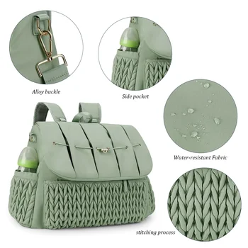 Quilted Embroidered Mother Bag Fashionable One-shoulder Handbag Outdoor Heat Insulation Waterproof Diaper Bag  Detachable Straps
