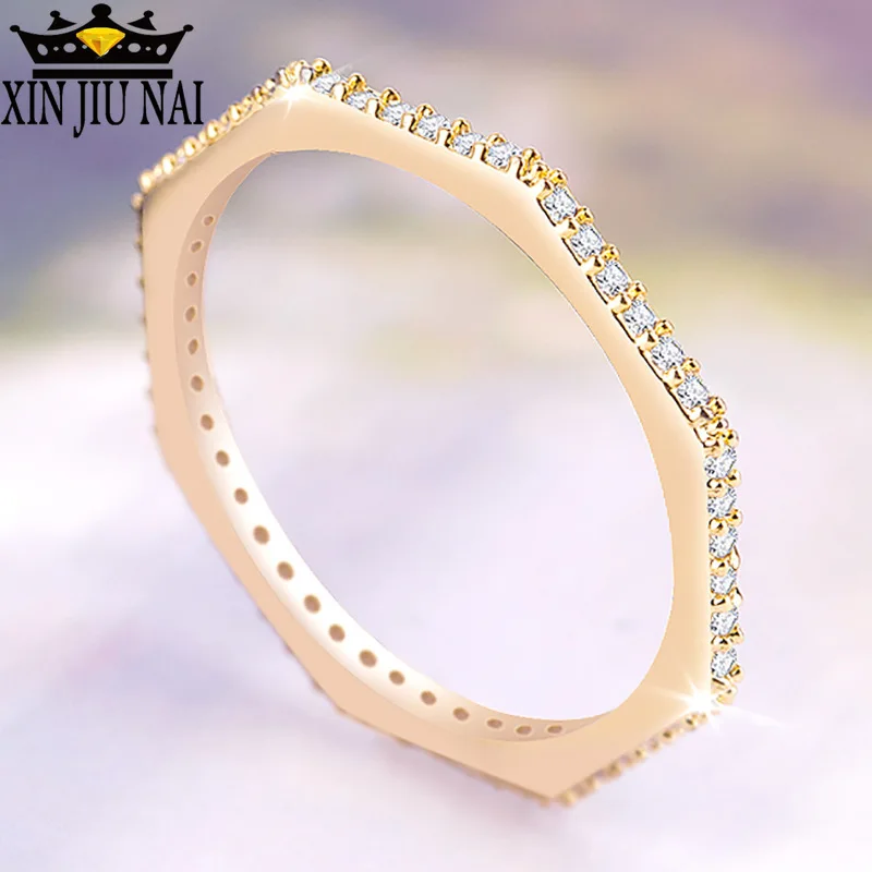 

Fashion Hexagons Jewelry2mm Women Wedding Rings Rose Gold Color Rings With Multi Small Crystal Simple Ring Mens 14k gold jewelry