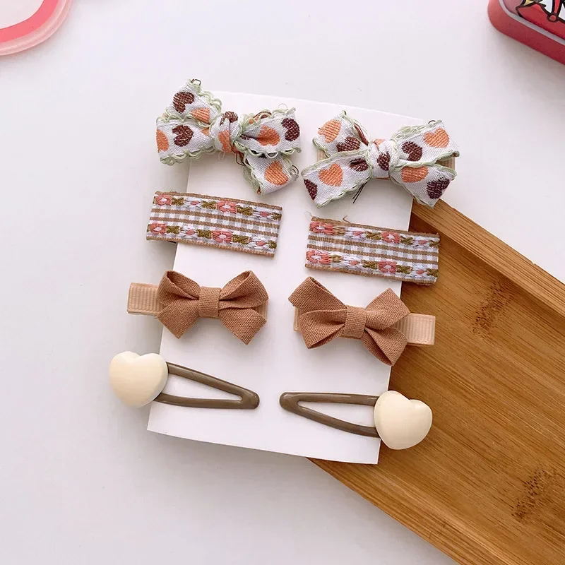 4/8pcs Korean Coffee Color Hair Pin Bow Knit Fabric Princess Hair Clips for Children Baby Girls Headwear Kids Hair Accessories 6