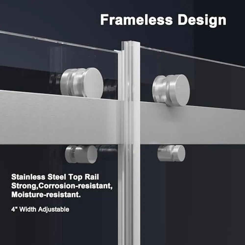 Frameless Double Sliding Tub Shower Door 56-60 x 60 Tempered Glass Stainless Steel Hardware Water Retaining Strips Easy to Clean 4