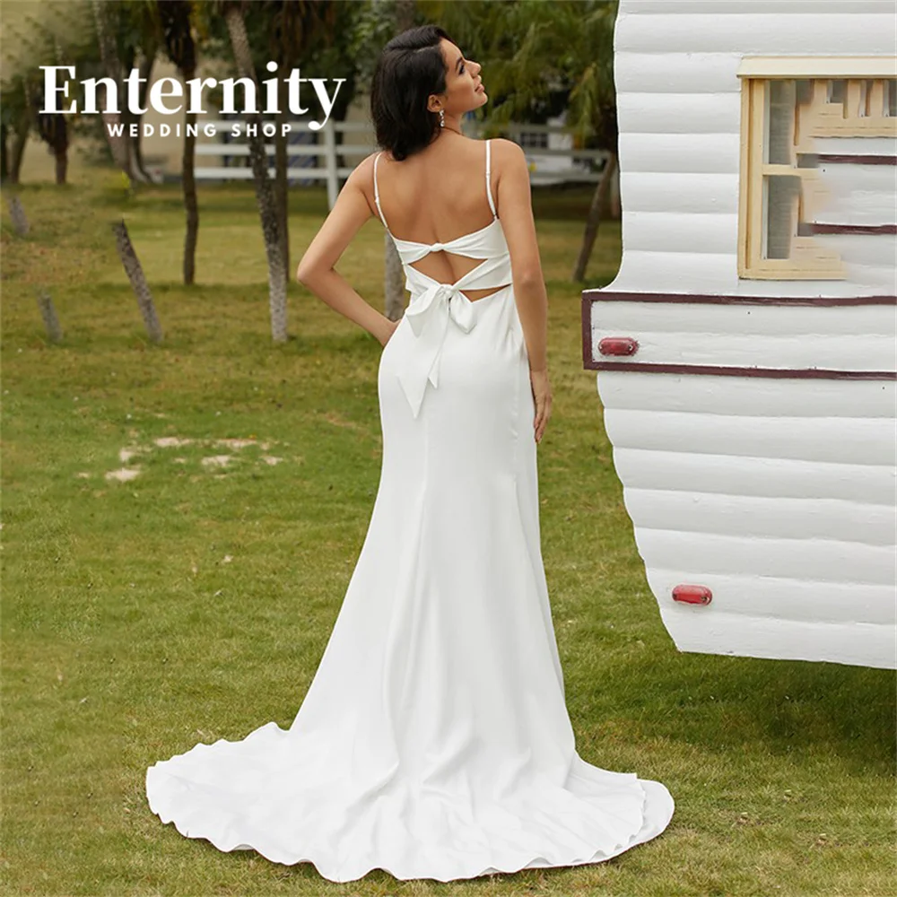 Sheath Bride Dresses Spaghetti Straps Sleeveless Sweep Train Wedding Dress Wedding Dresses for Woman Vestidos