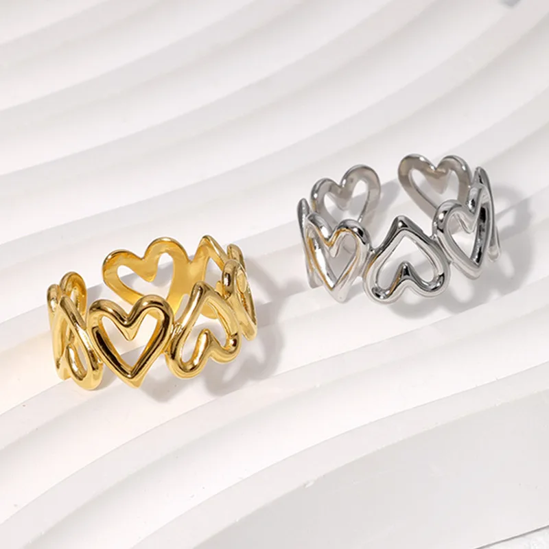 Couple Rings 316L Stainless Steel Couple Ring Personality Simple Hollow Out Heart Open Ring For Women Jewelry Rings Finger Rings Ring Jewelry