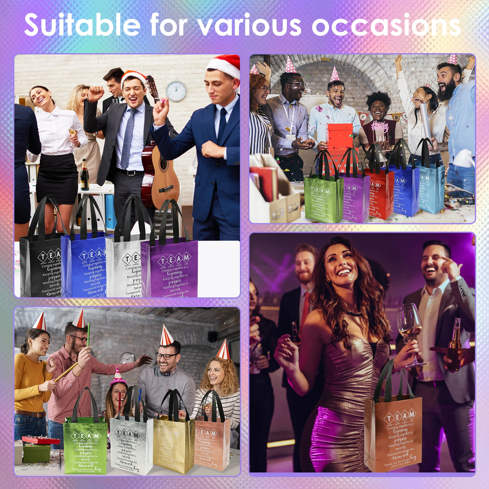 30/60Pcs Team Appreciation Present Bag Nonwoven Waterproof Gift Bag with Handles 10 Colors Gift Packaging Handbags for Festivals
